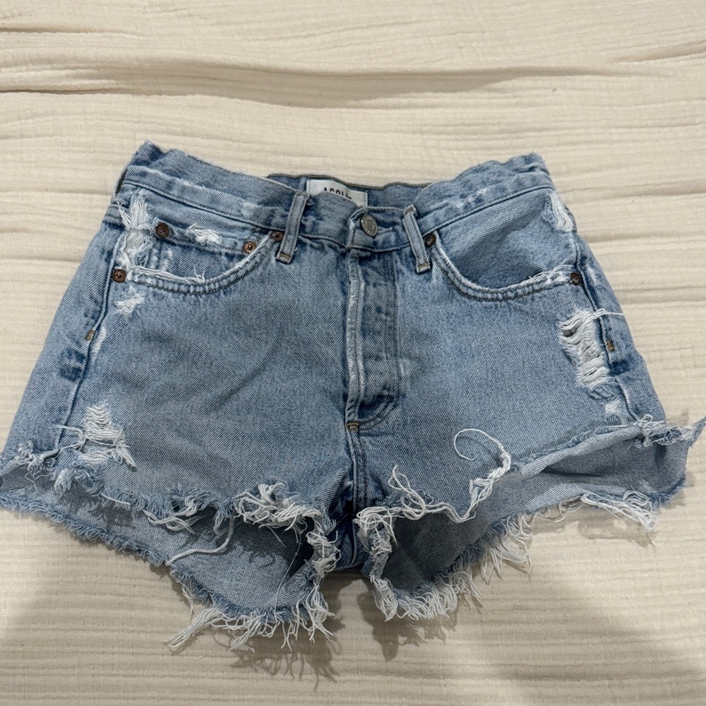 Agolde Blue Distressed Jean Shorts